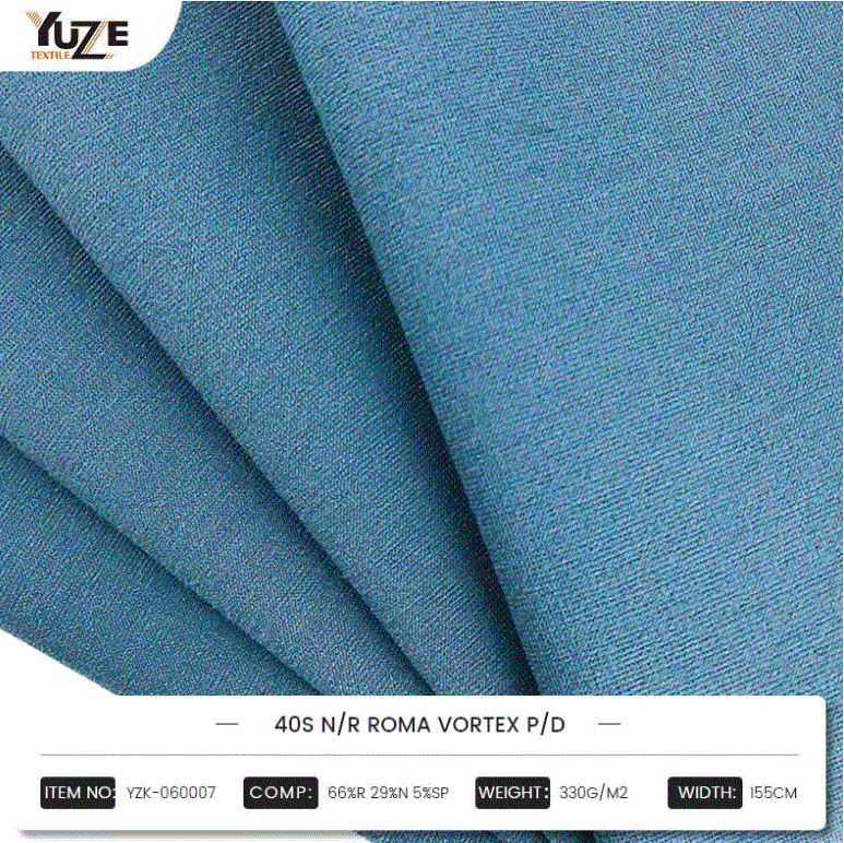 YZK-060007 40S N/R Roma vortex P/D: Combinando misturas de alto desempenho de rayon, nylon e spandex, a tecnologia de giro de vórtice de vórtice cria uma escolha de moda durável e confortável